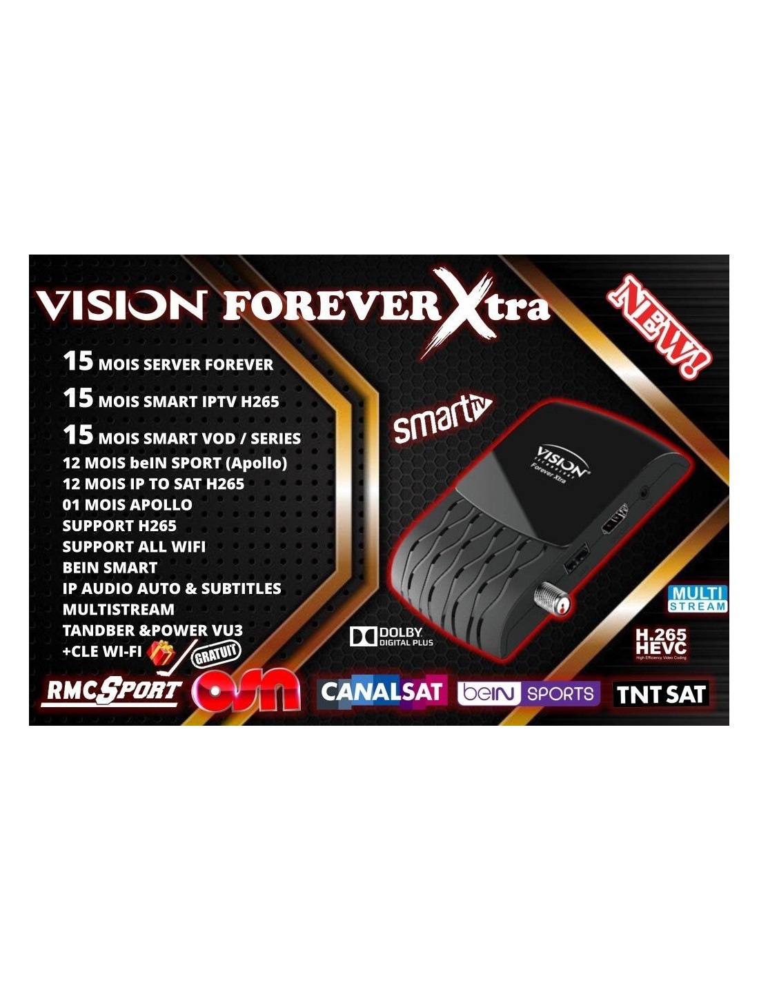 Vision forever xtra recepteur numérique avec serveur et iptv - Noir