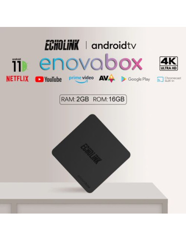 Echolink ENOVA BOX 4K UHD 2GB Ram, 16GB Stockage Compatible NETFLIX 4K Dual WiFi 2.4G/5G